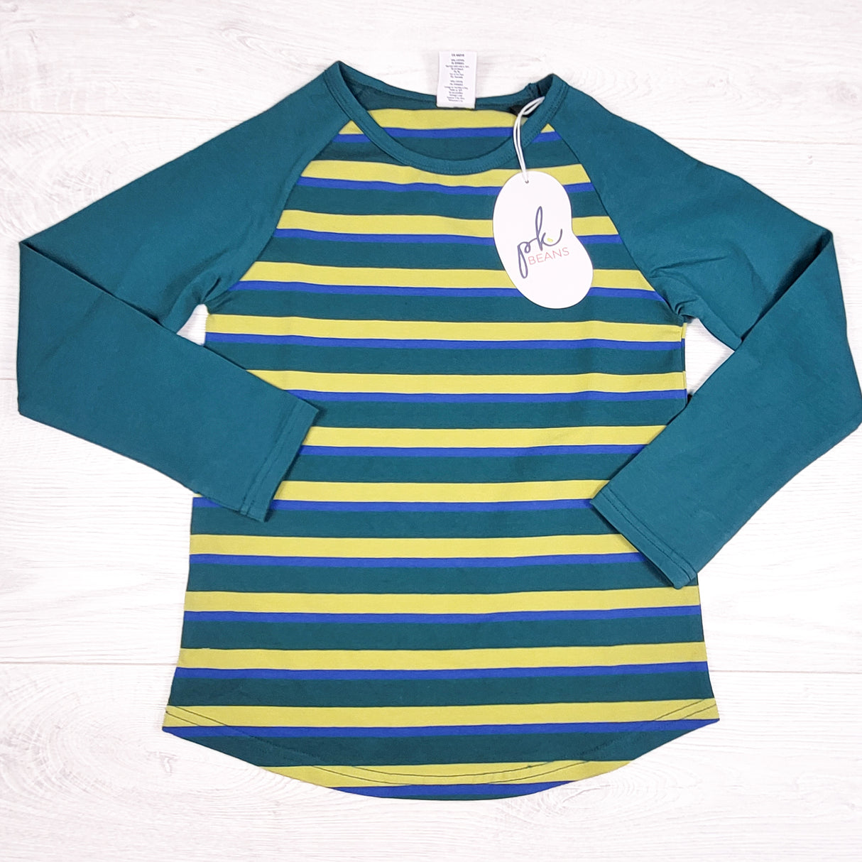 NEW - Peekaboo Beans teal striped "Hide and Seek" tee. Size 5T