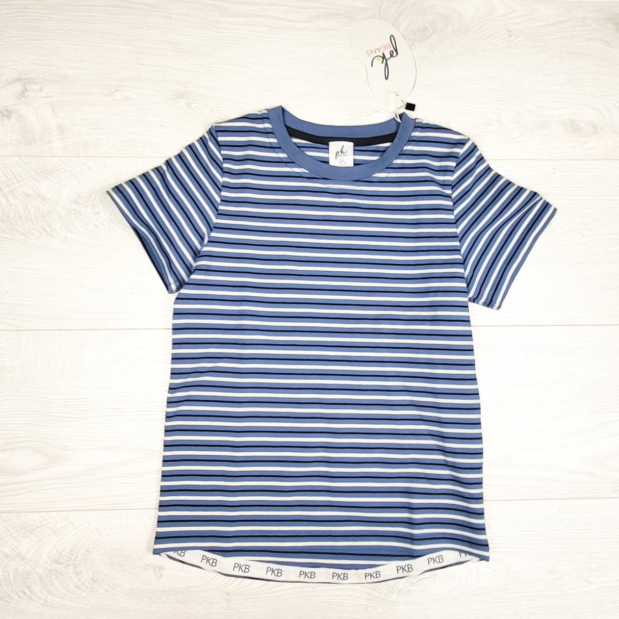 NEW - Peekaboo Beans blue striped "Every Wear" tee. Size 5T