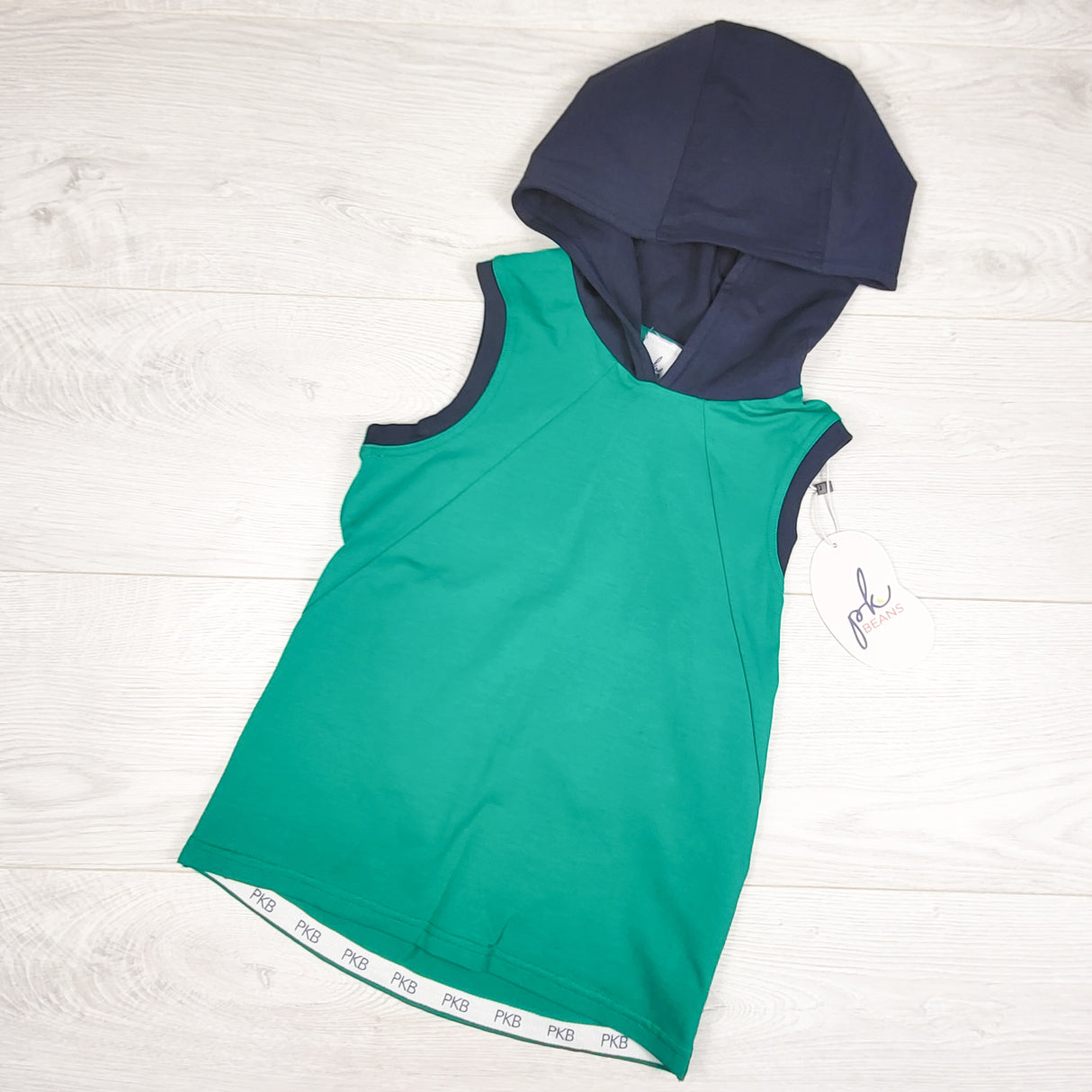 NEW - Peekaboo Beans green and navy hooded "Keep It Cool" tank top. Size 5T