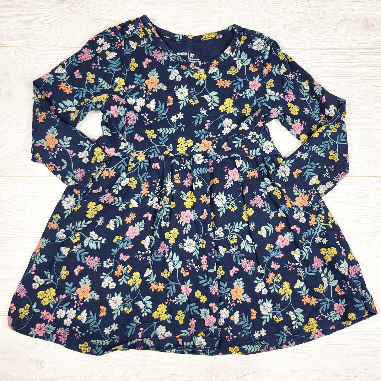 Anko navy floral print long sleeve dress. Size 2T