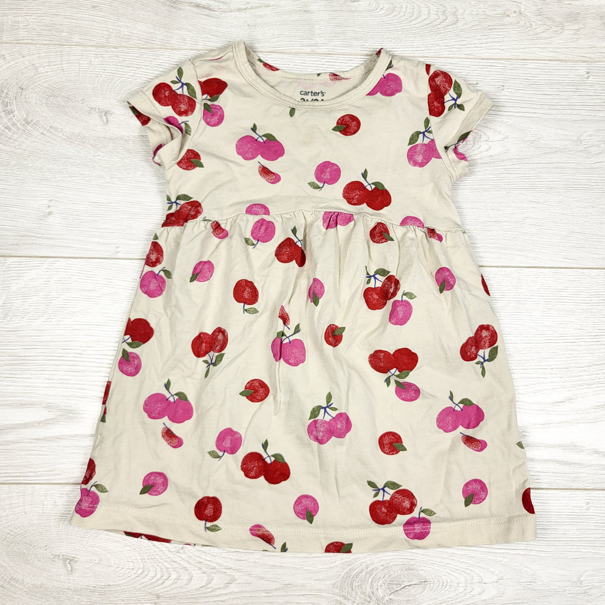 Carters beige apple print dress. Size 2T