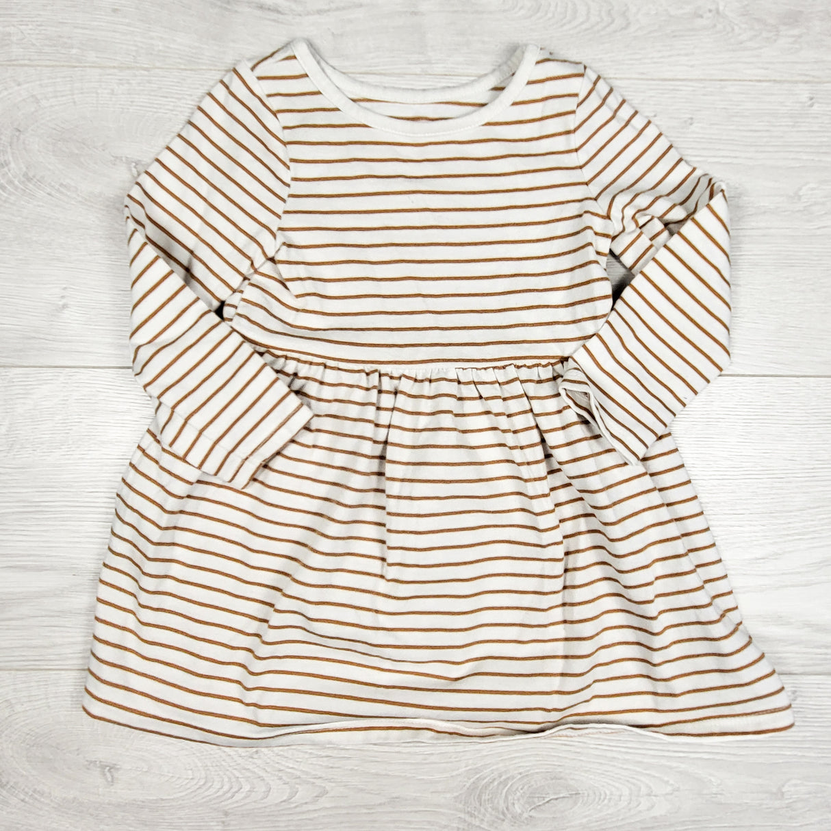 Cat and Jack white and bronze striped dress. Size 2T