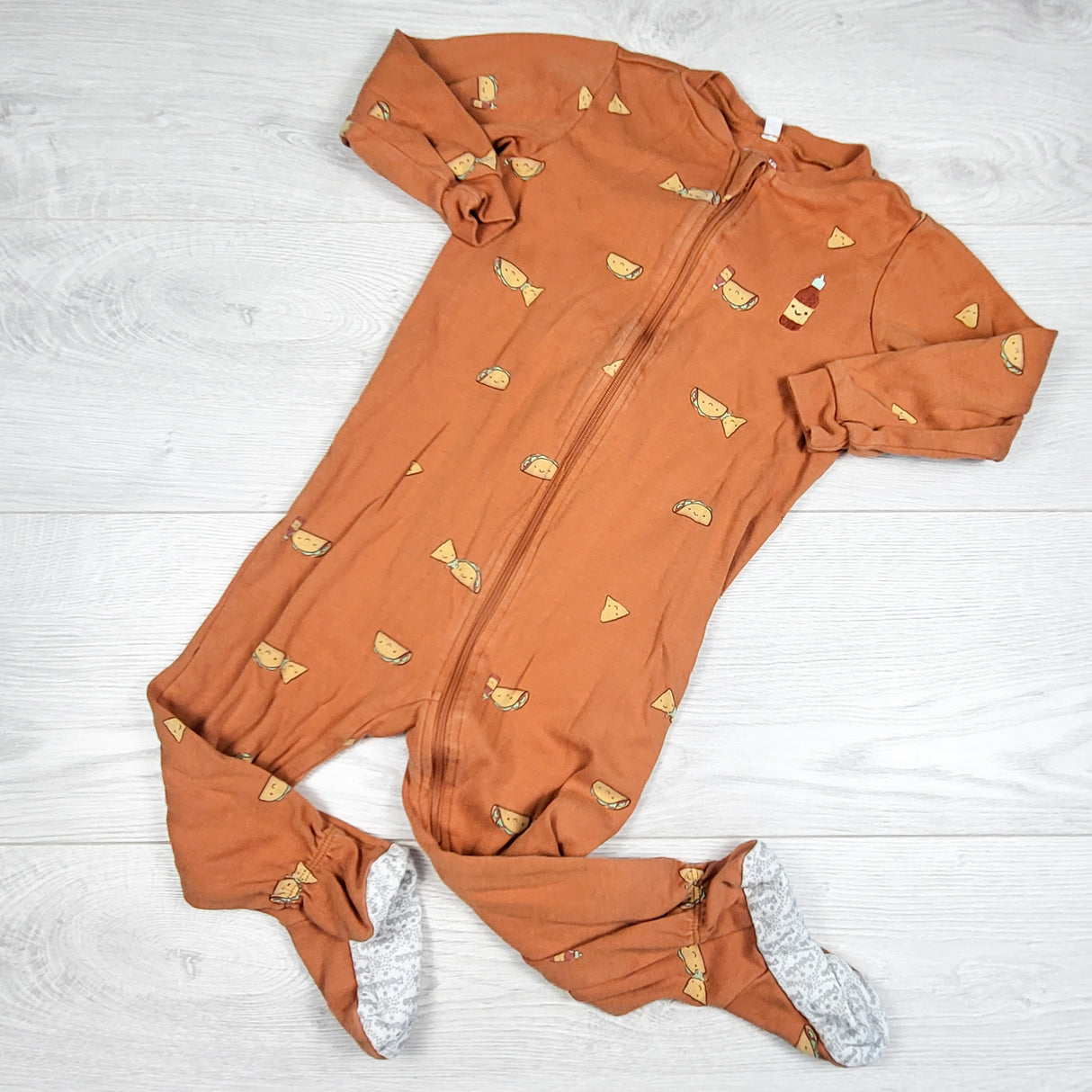 Pekkle orange zippered sleeper with tacos. Size 24 months