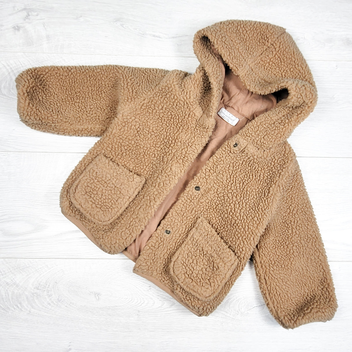 Rise Little Earthling tan hooded sherpa jacket. Size 12-18 months