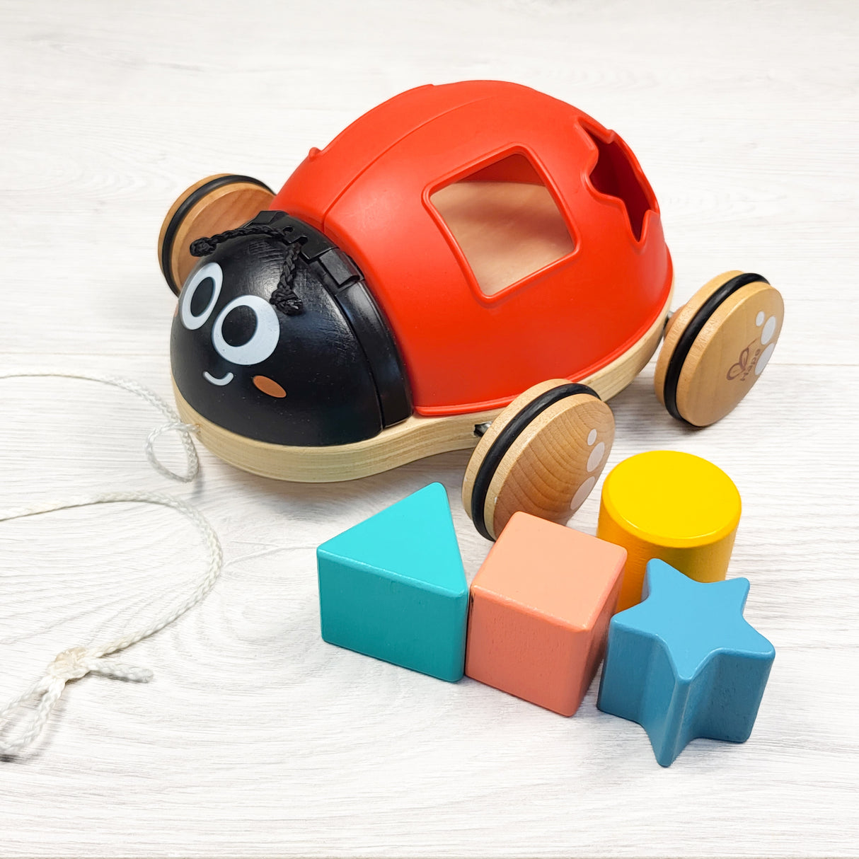 Hape wooden ladybug shape sorter pull toy