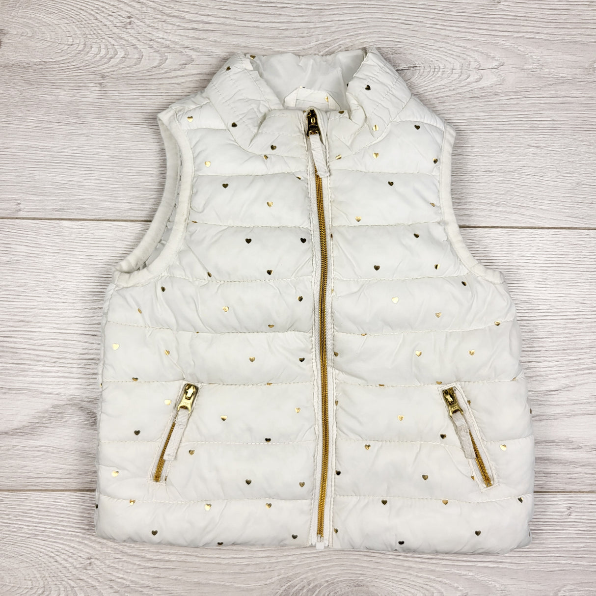 Gymboree white quilted vest with metallic hearts. Size 12-18 months
