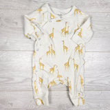 Pehr white organic cotton sleeper with giraffes.