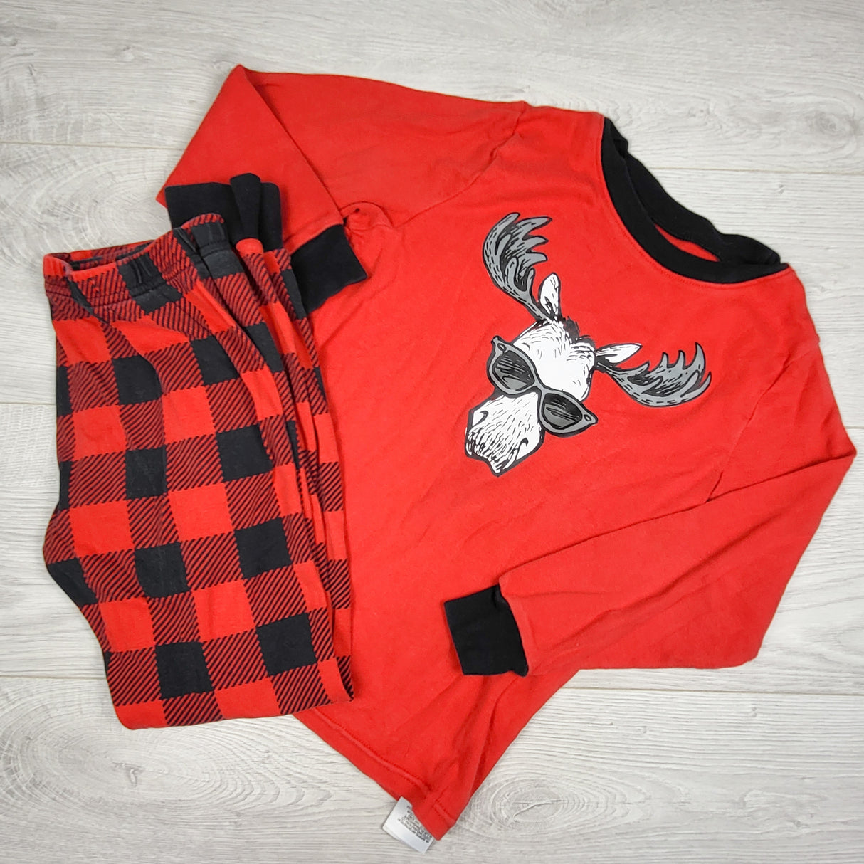 Kirkland red 2pc PJs with moose. Size 8