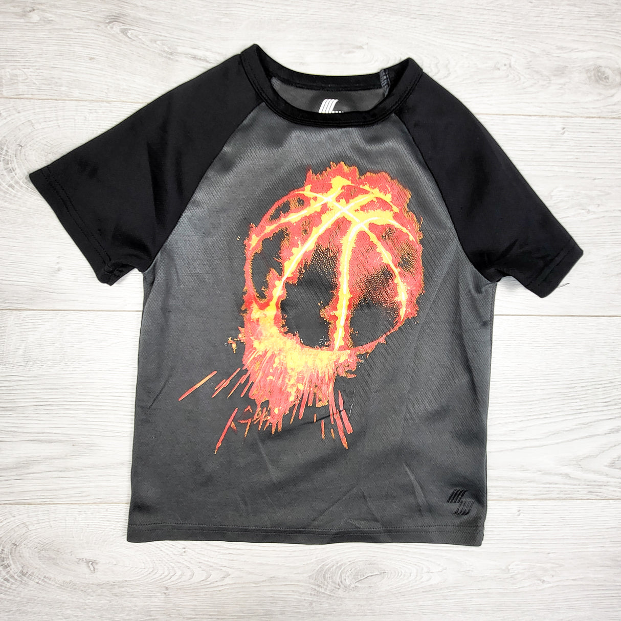Children's Place grey and black active t-shirt with basketball. Size 5/6