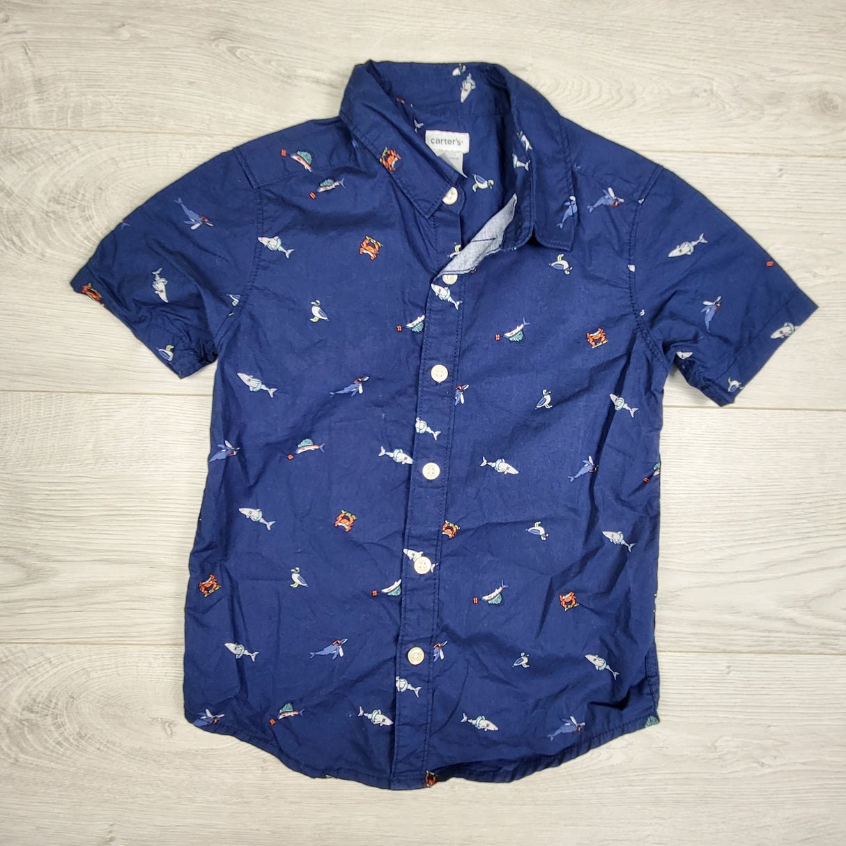 Carters navy button down shirt with sea creatures. Size 5T
