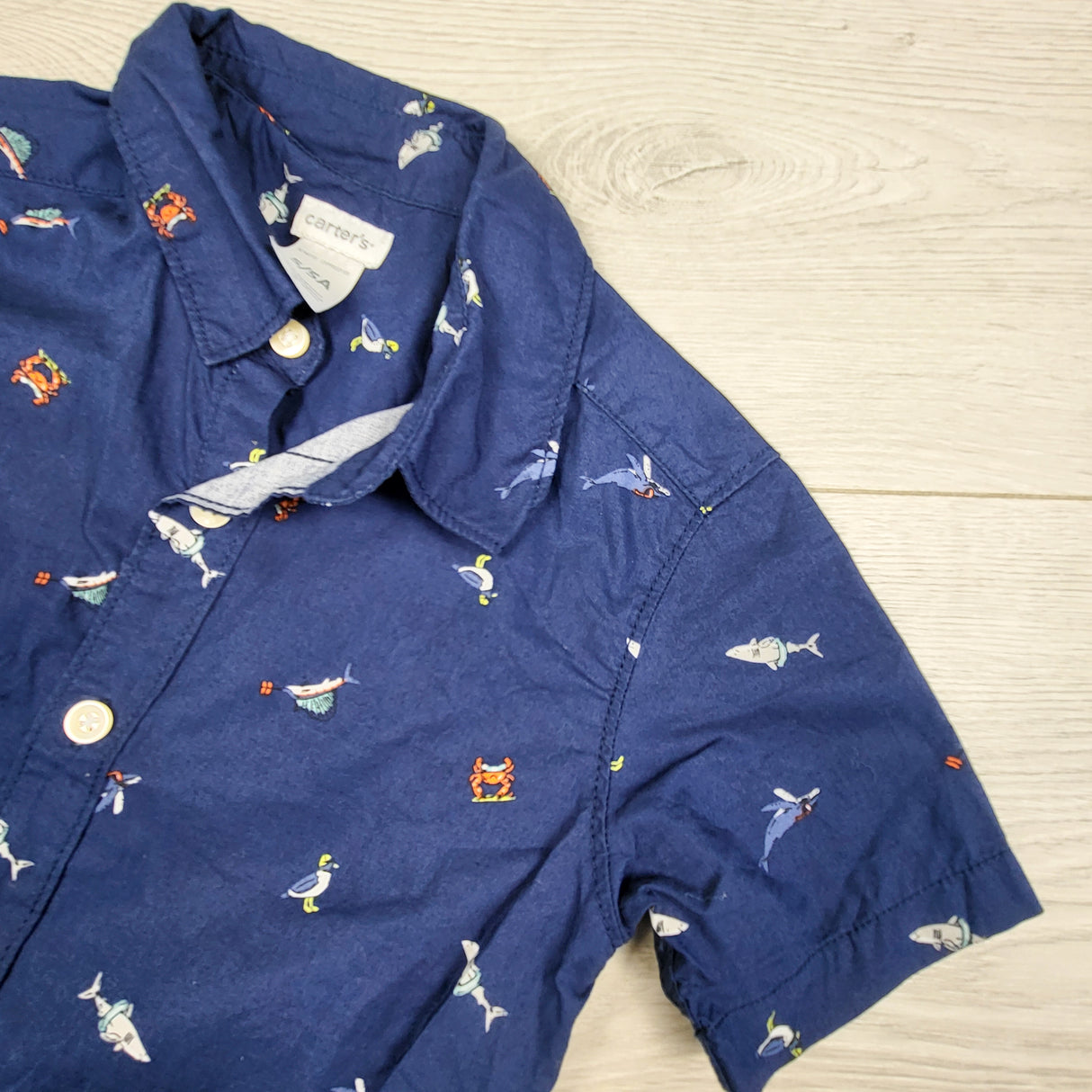Carters navy button down shirt with sea creatures. Size 5T