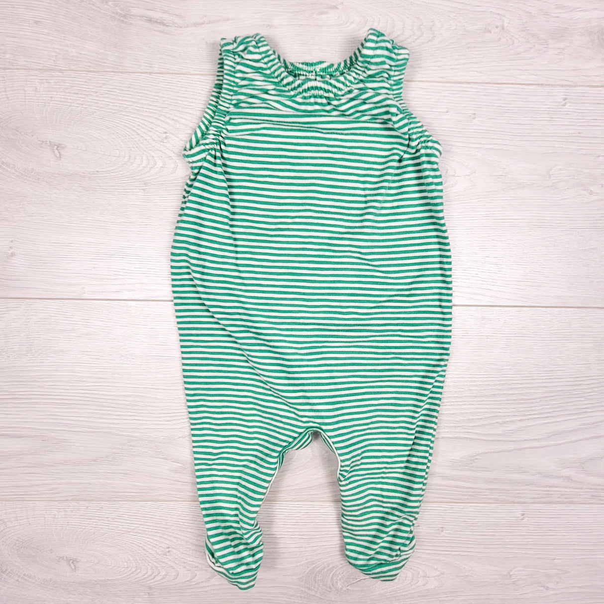 Cat and Jack green striped tank style romper. Size 0-3 months