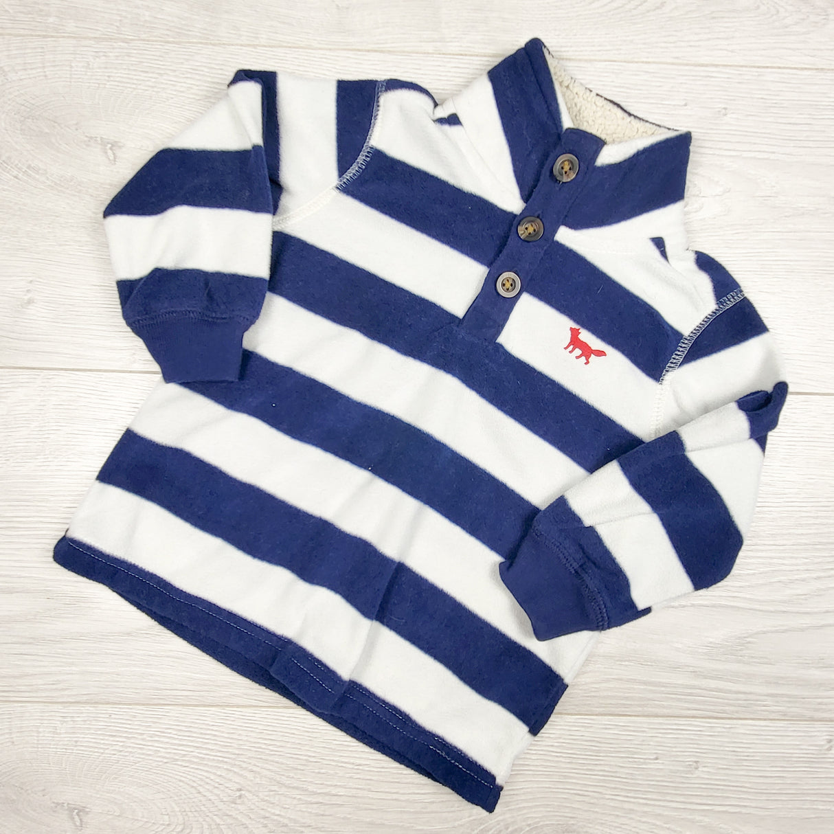 Carters navy and white striped fleece pullover. Size 12 months