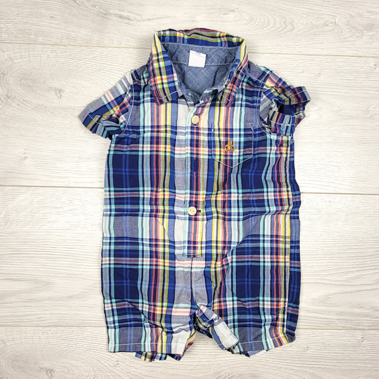 Gap navy plaid button down romper. Size 3-6 months