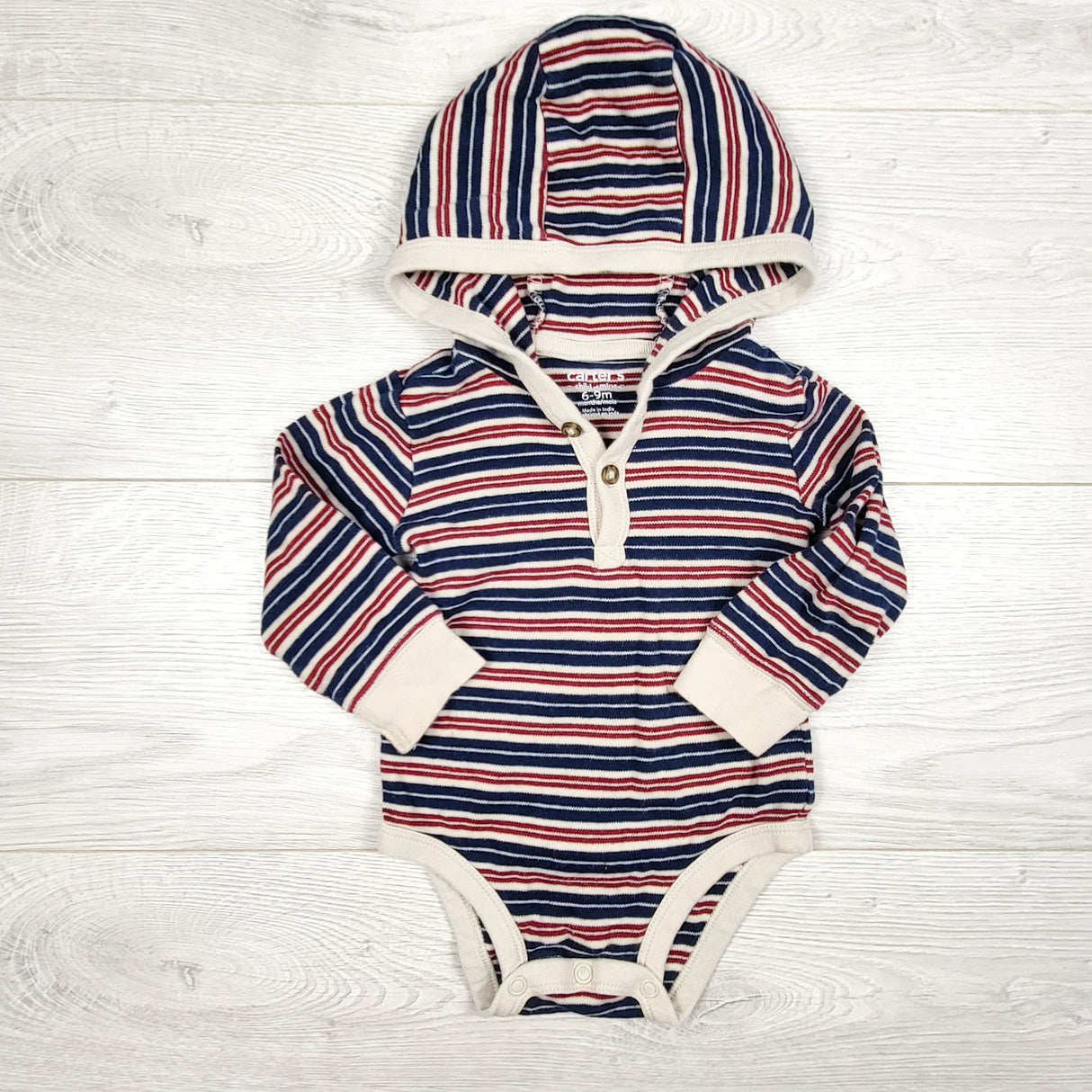 Child of Mine navy and red knit hooded bodysuit. Size 6-9 months