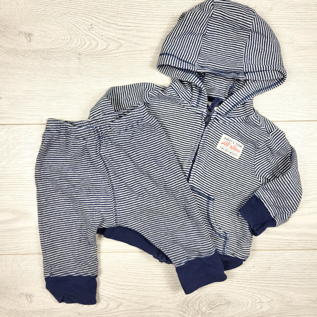 Carters navy striped 2pc hoodie set. Size 3 months