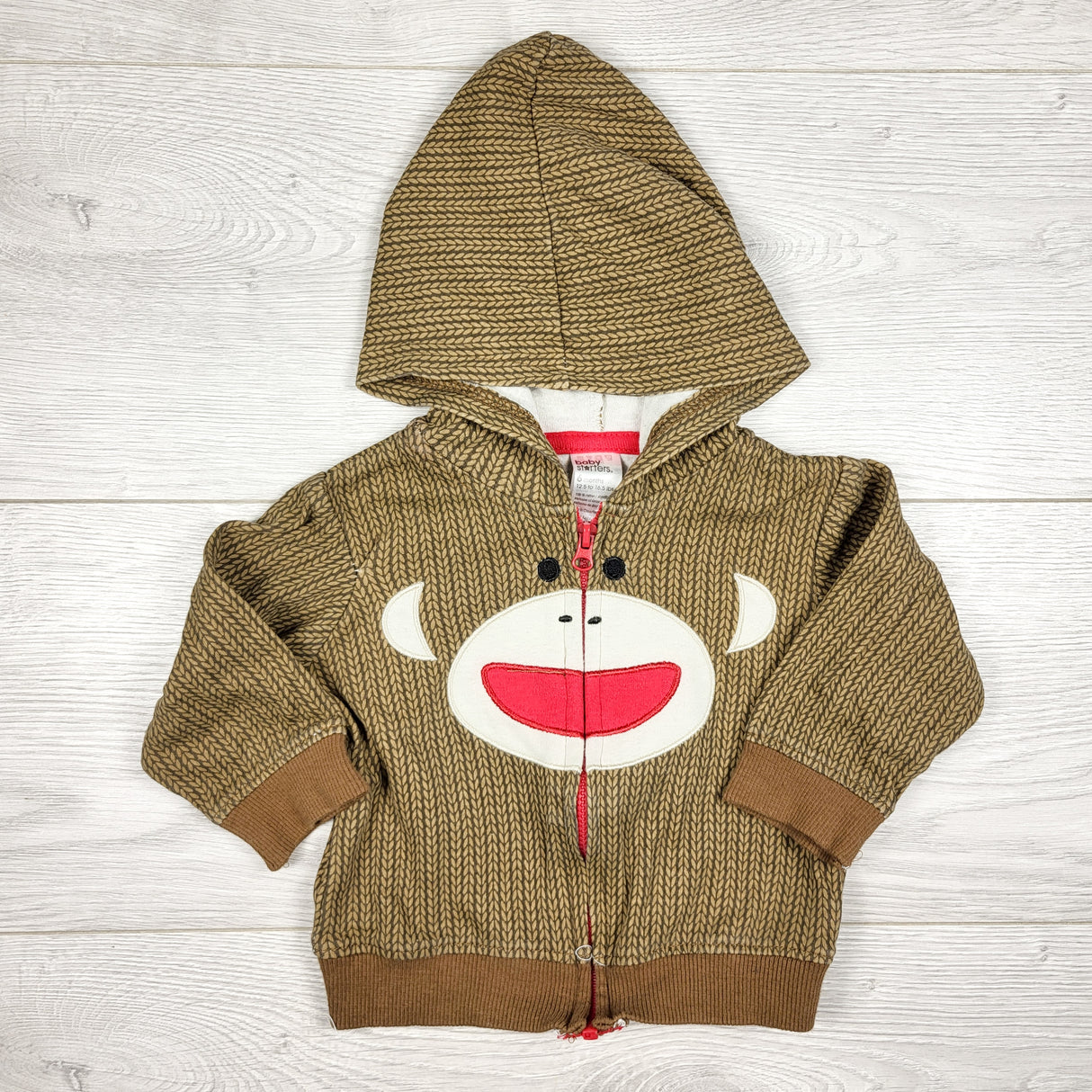 Baby Starters brown zip up monkey hoodie. Size 6 months