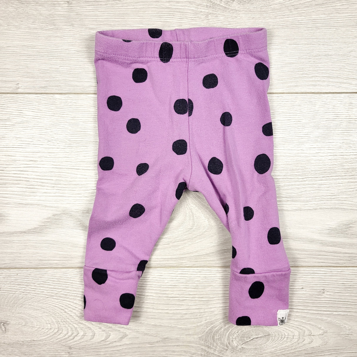 Rise Little Earthling purple polka dot leggings. Size 6-9 months