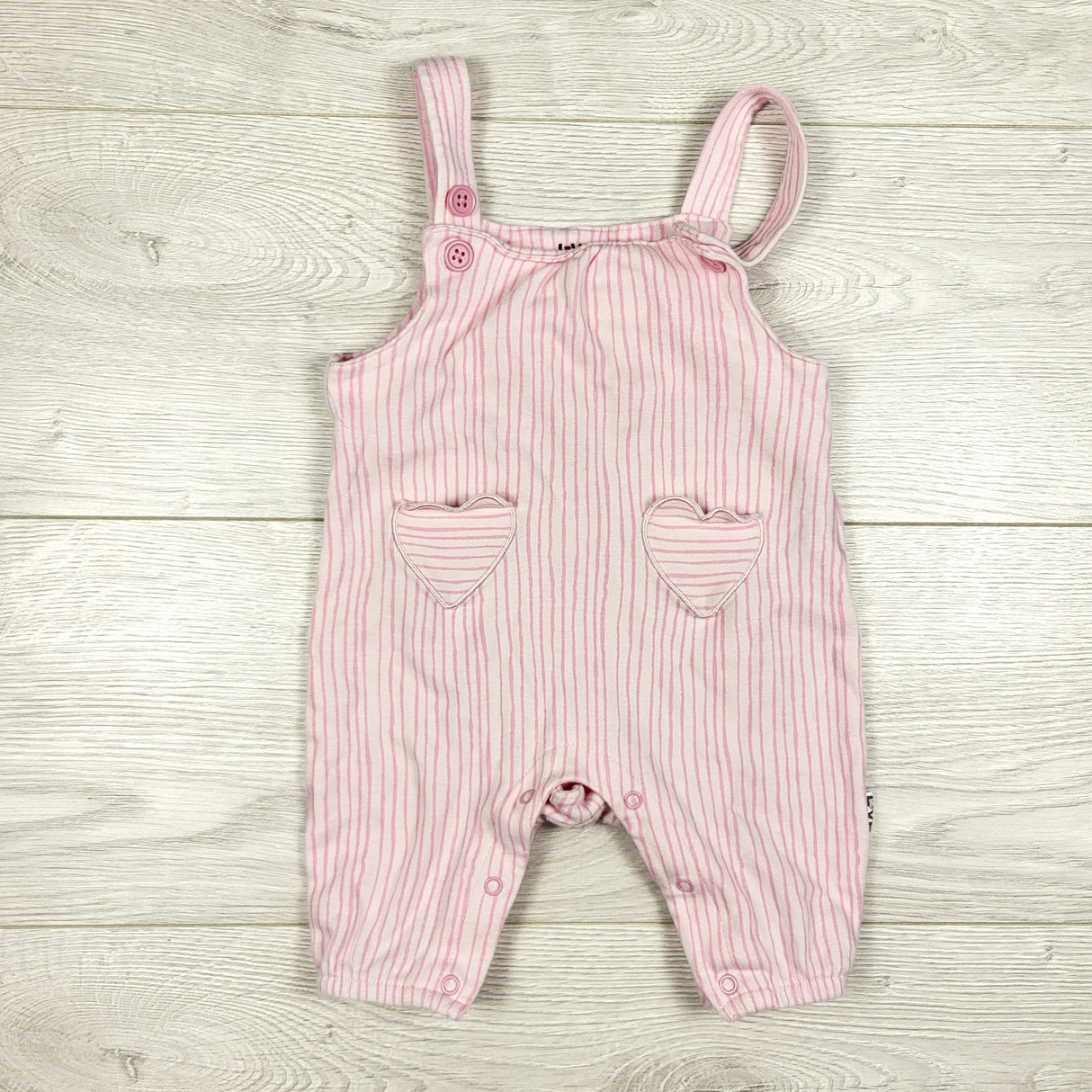 Love Ellen pink striped overalls. Size 0-3 months