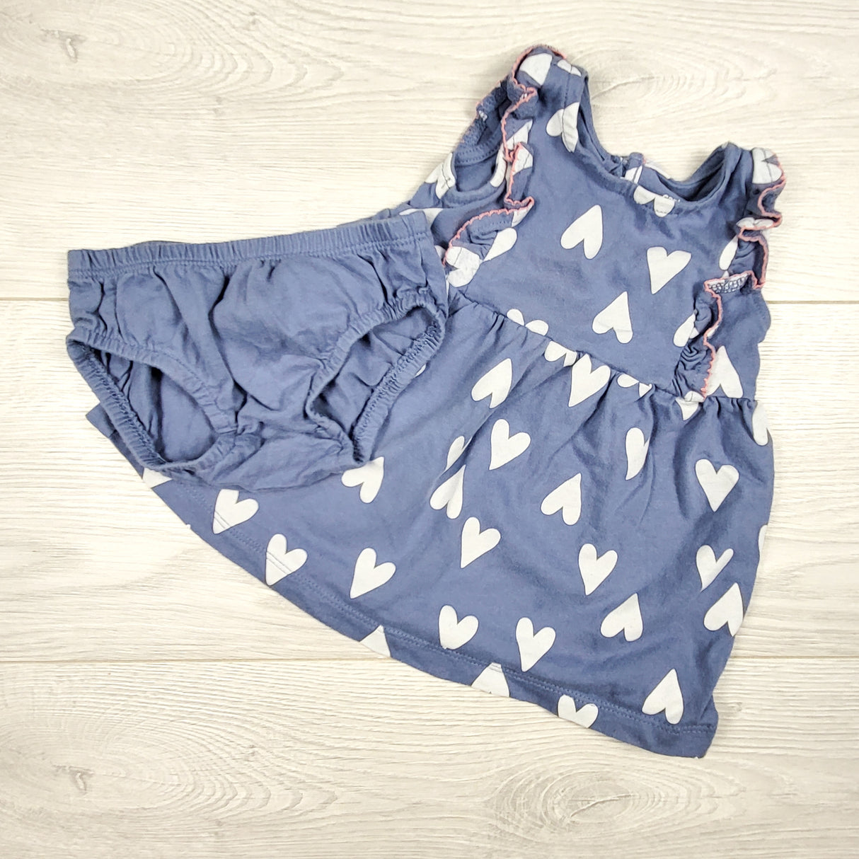 Carters blue dress with hearts + diaper cover. Size 3 months