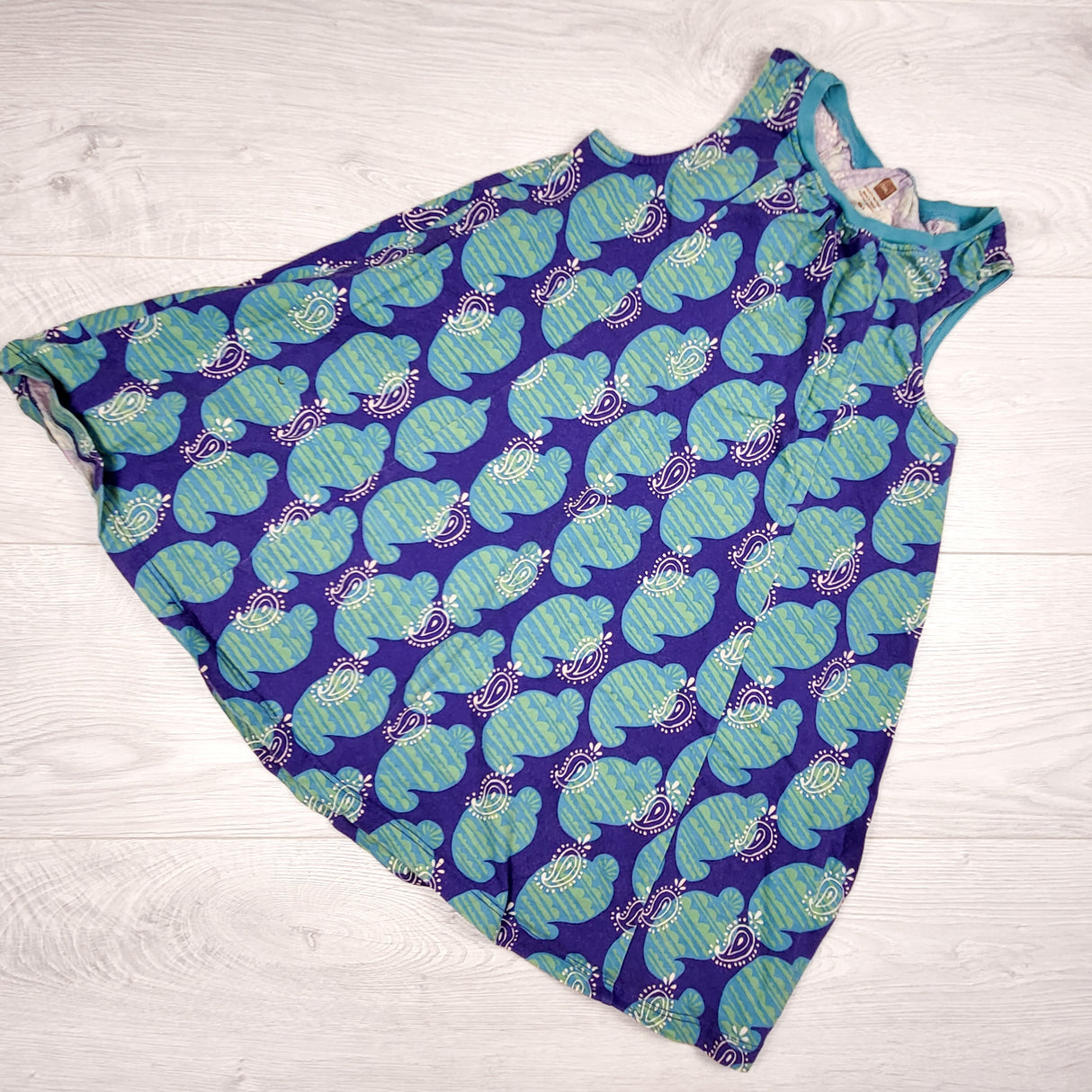 Tea Collection blue and teal patterned cotton dress. Size 6