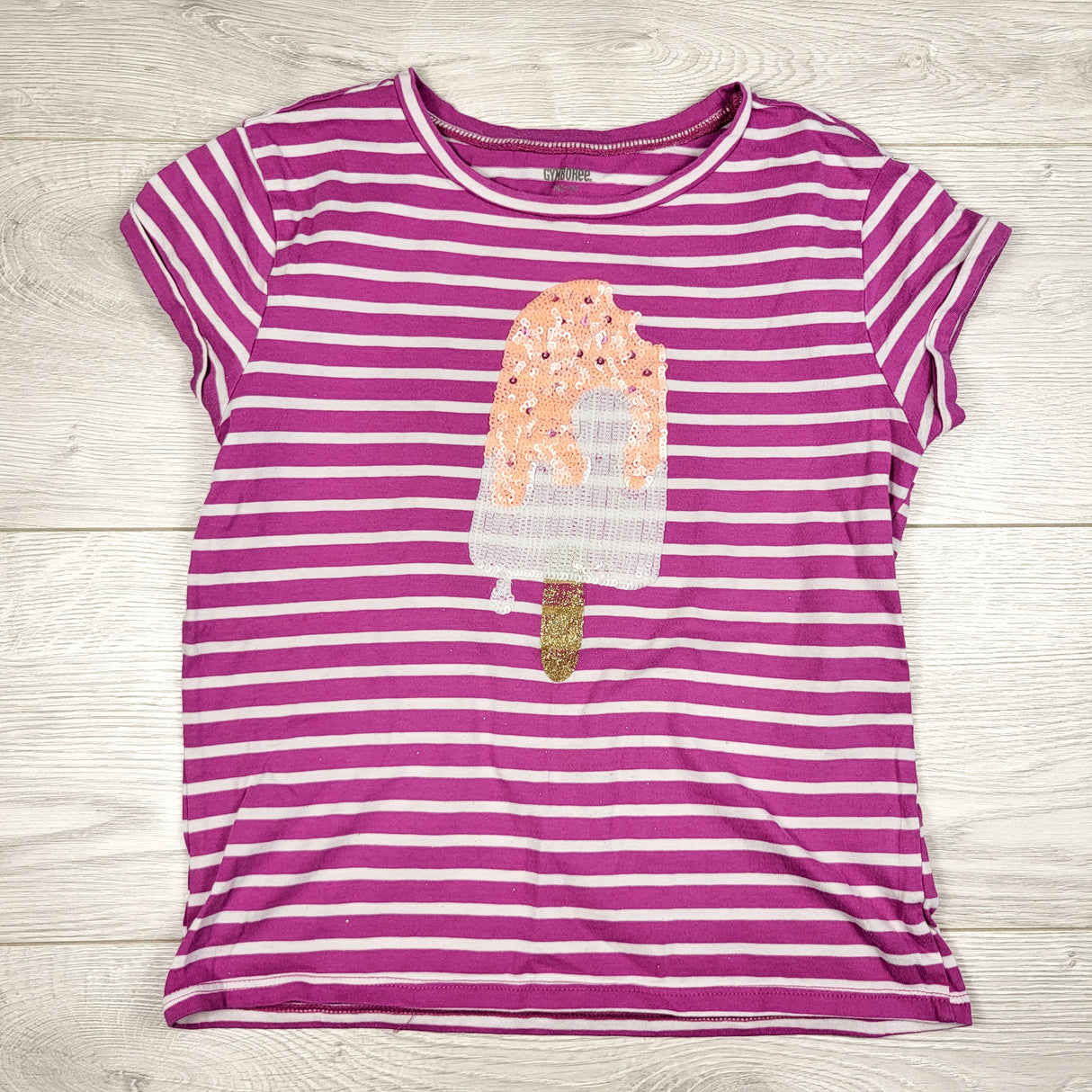 Gymboree pink striped t-shirt with sequin popsicle. Size 7/8