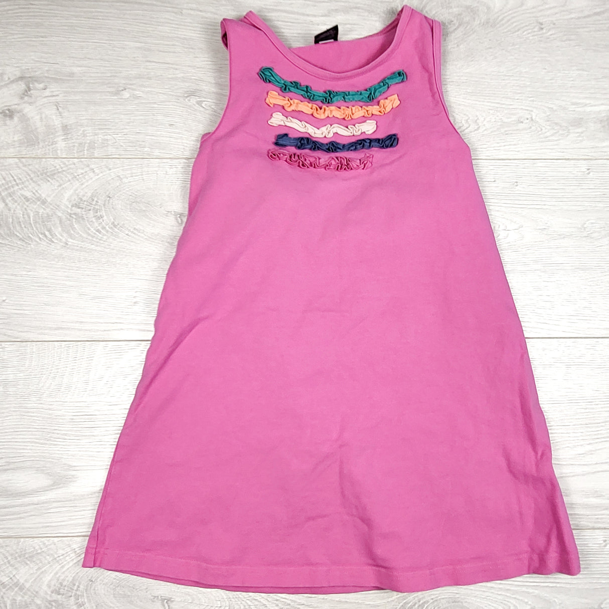Peekaboo Beans pink sleeveless dress with ruffles. Size 7
