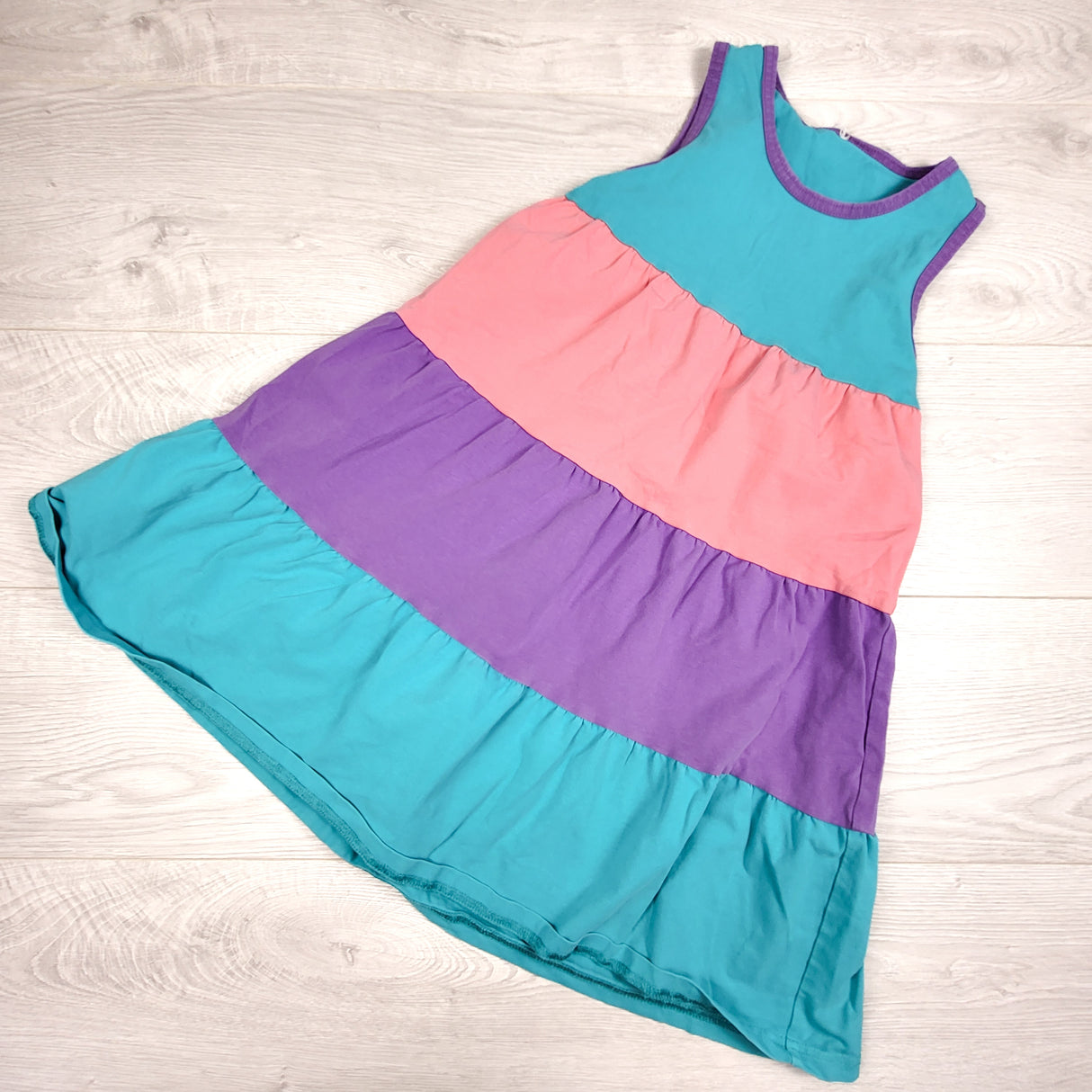 Peekaboo Beans tiered colour block sleeveless dress. Size 6