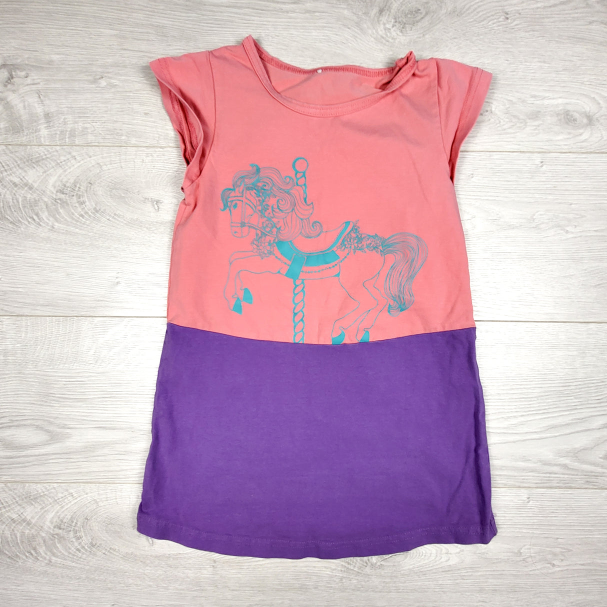 Peekaboo Beans pink and purple dress with carousel horse. Size 6