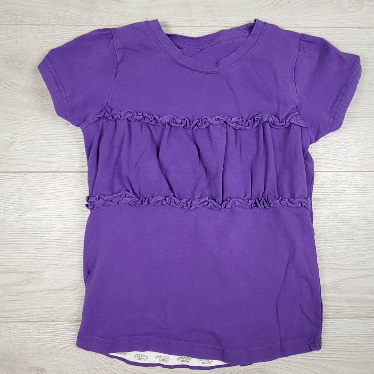 Peekaboo Beans purple t-shirt with ruffles. Size 6