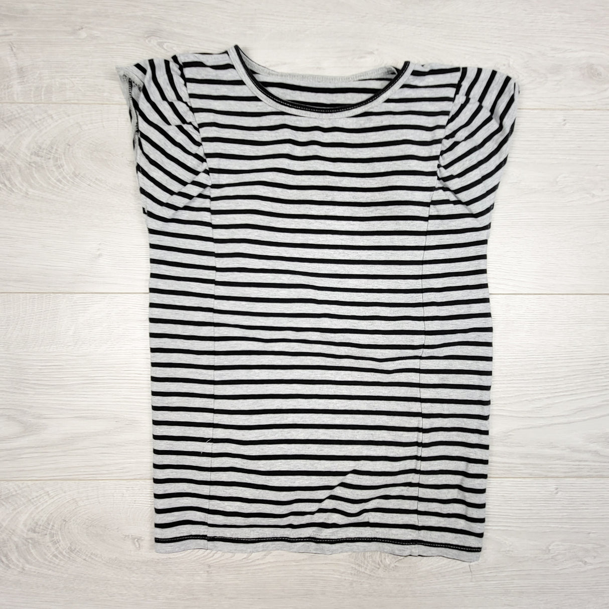 Peekabo Beans grey and black striped t-shirt. Size 8