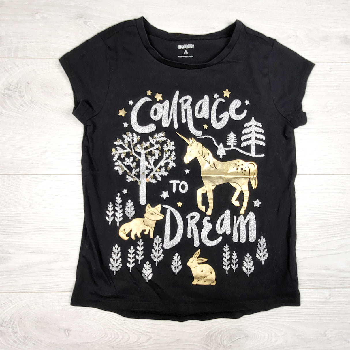 Gymboree black "Courage to Dream" t-shirt. Size 7/8