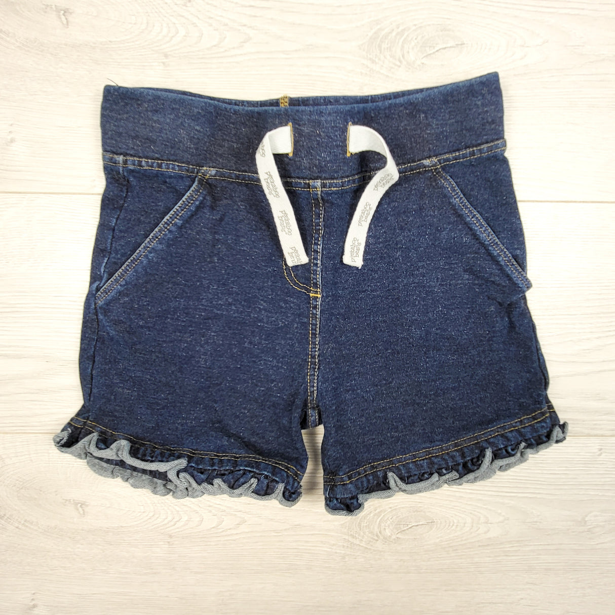 Peekaboo Beans denim ruffle drawstring shorts. size 8