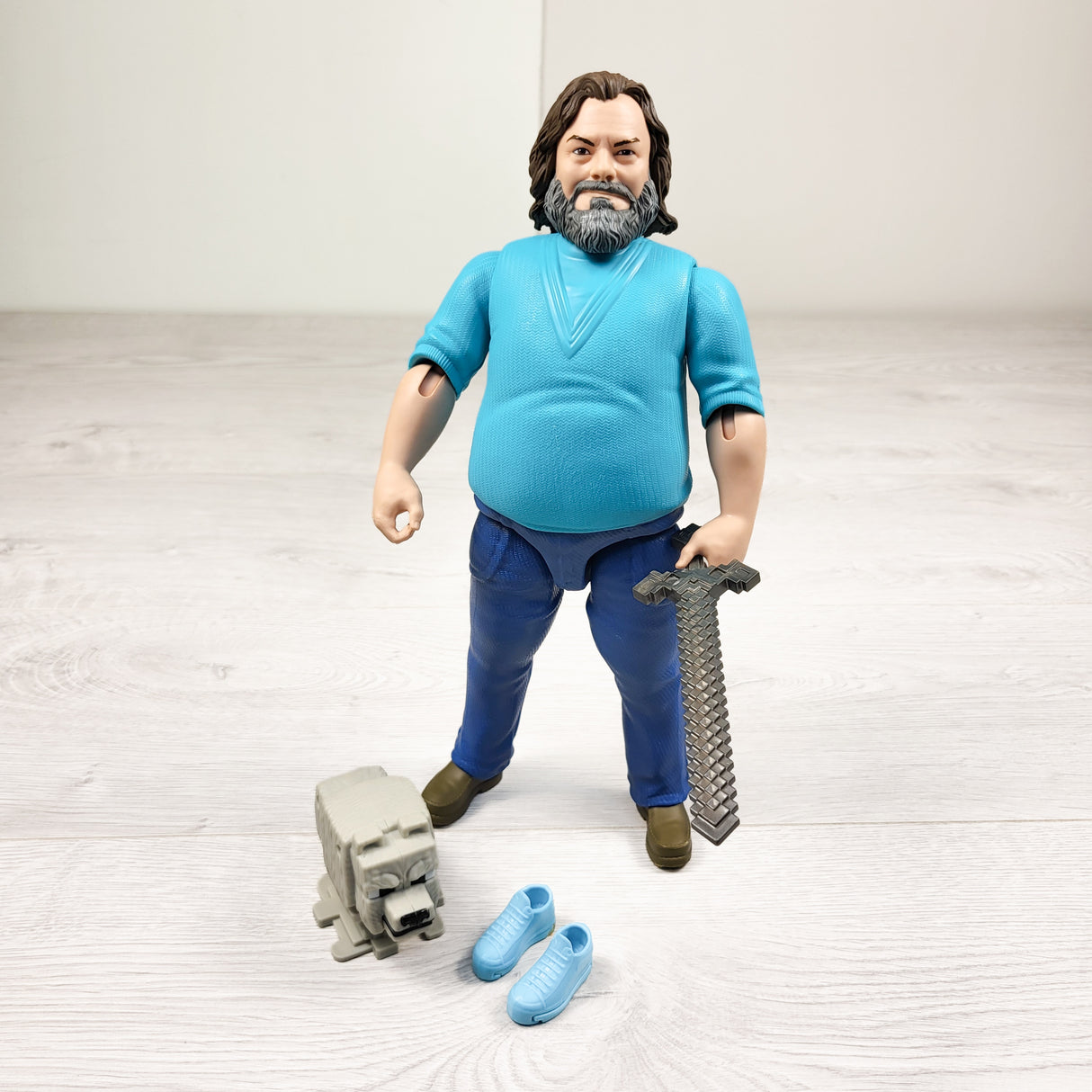 Minecraft Movie large scale poseable Steve figure with accessories.