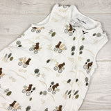 Loulou Lollipop bamboo/cotton blend sleep sack with bears on bikes. Size 6-12 months