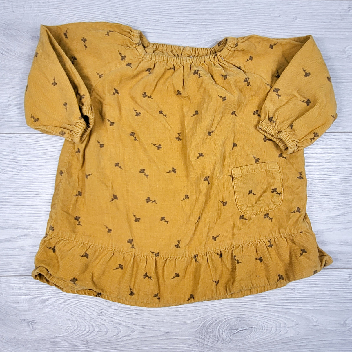 Zara golden yellow floral print corduroy dress. Size 6-9 months