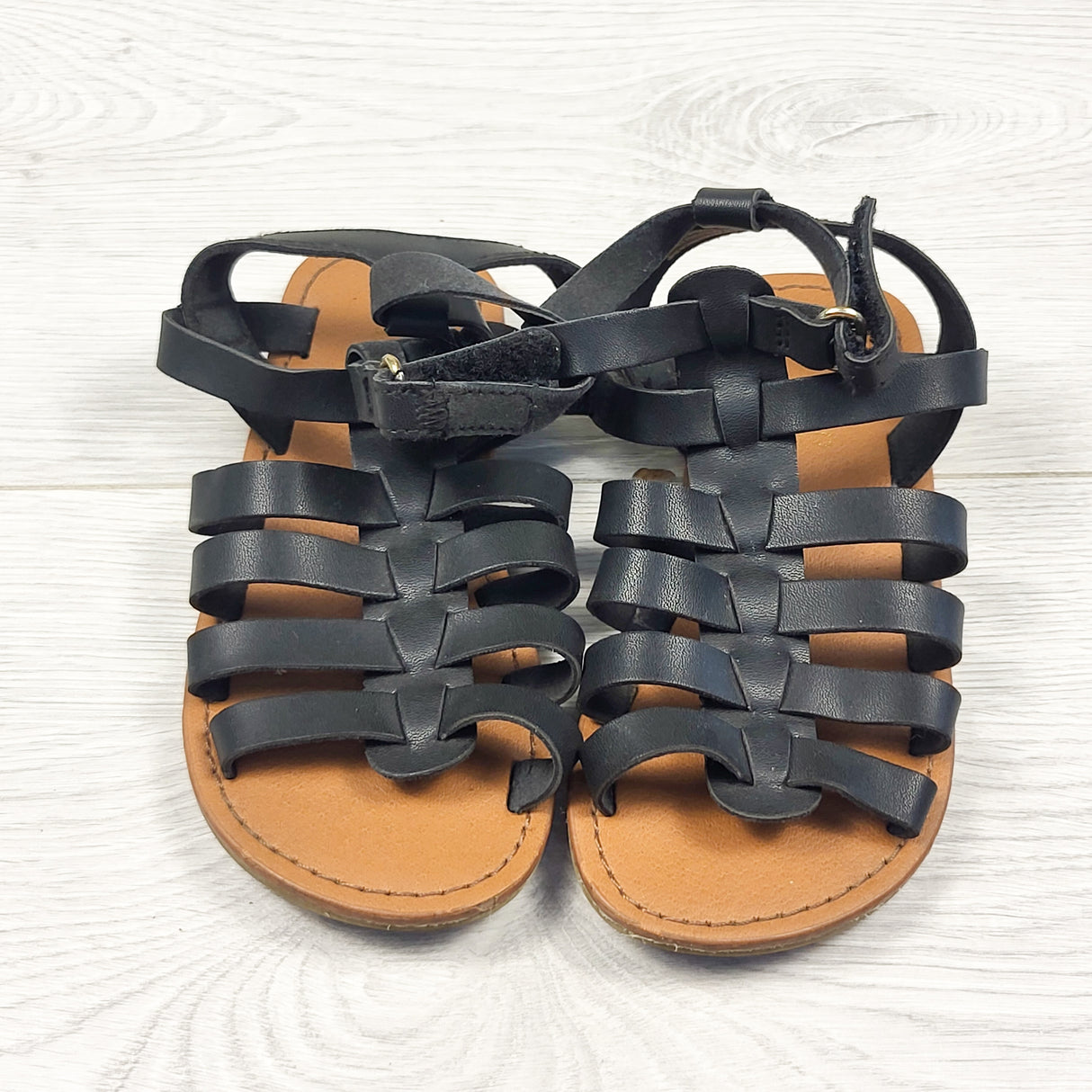 Children's Place black faux leather gladiator sandals. Size 9