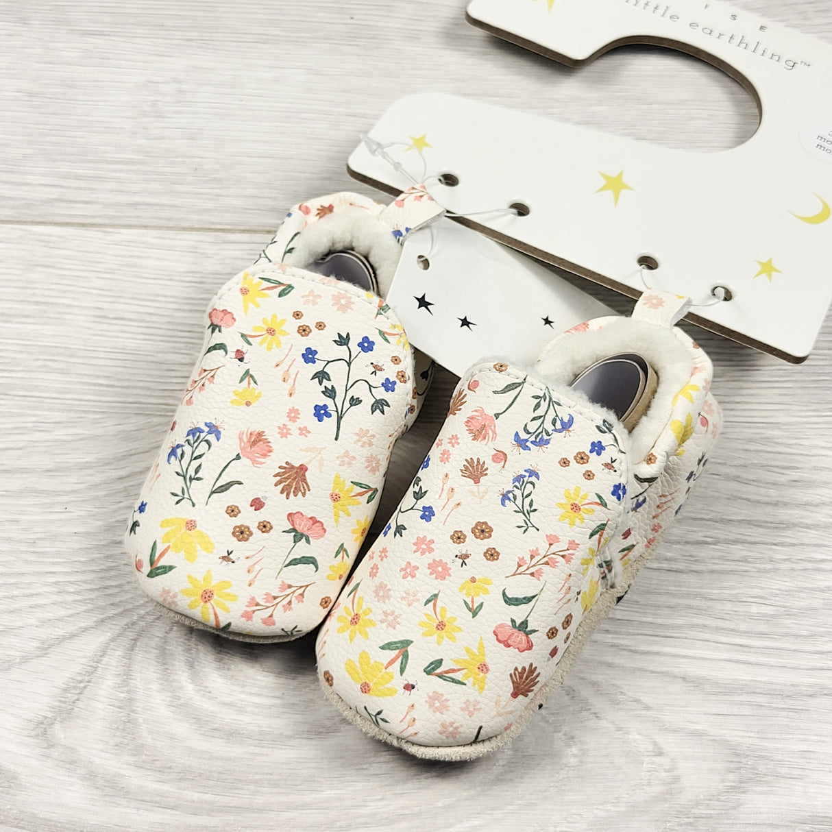NEW - Rise Little Earthling floral print faux leather soft soled shoes. Size 3-6 months