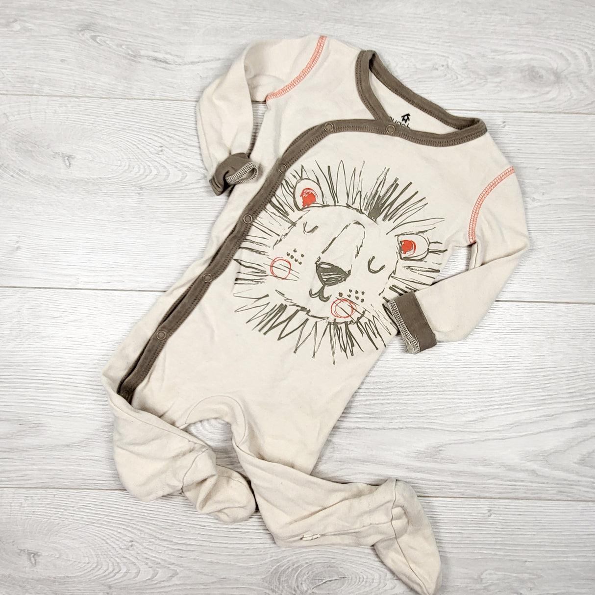 Snugabye beige cotton sleeper with lion. Size 12 months