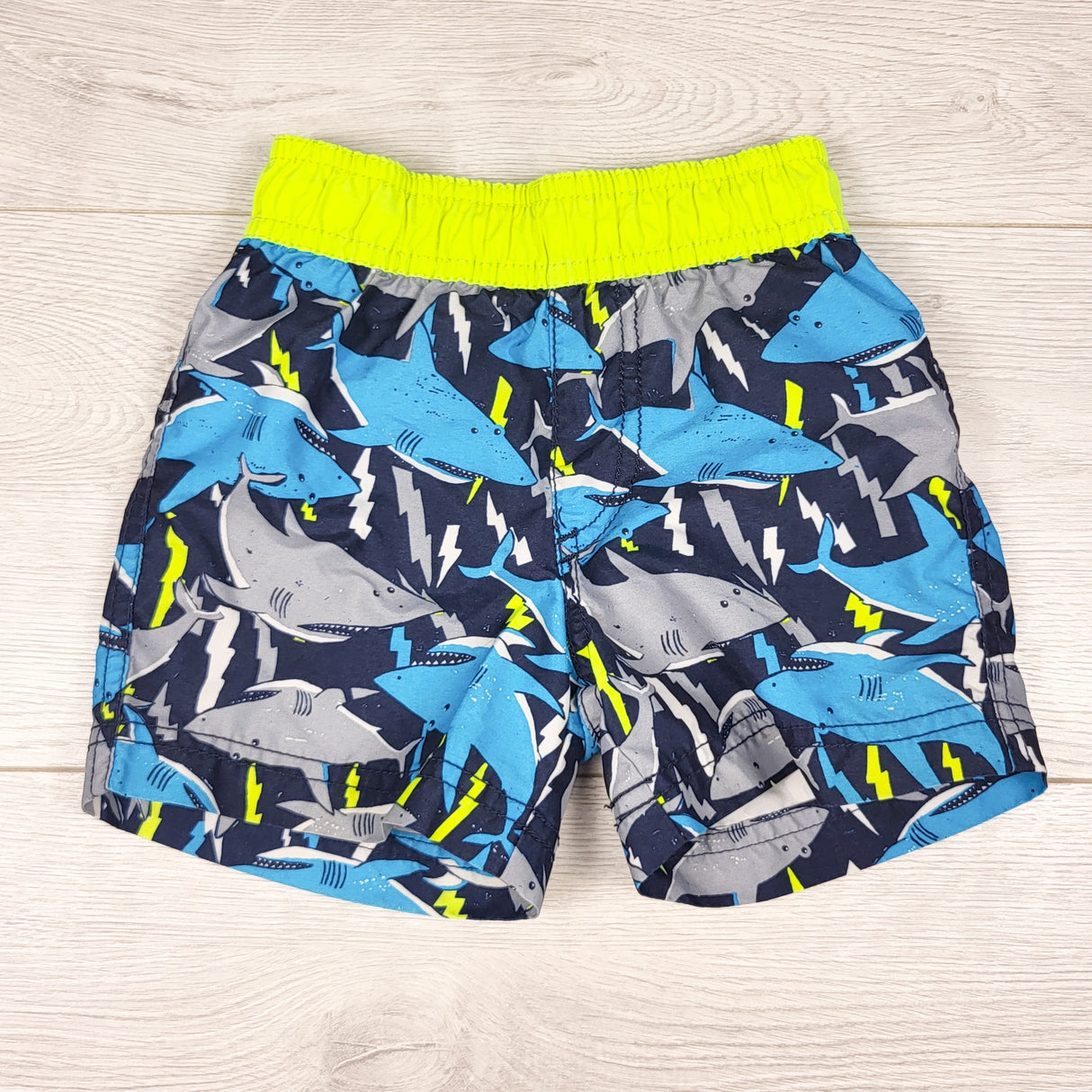 Children's Place navy swim shorts with sharks. Size 6-9 months