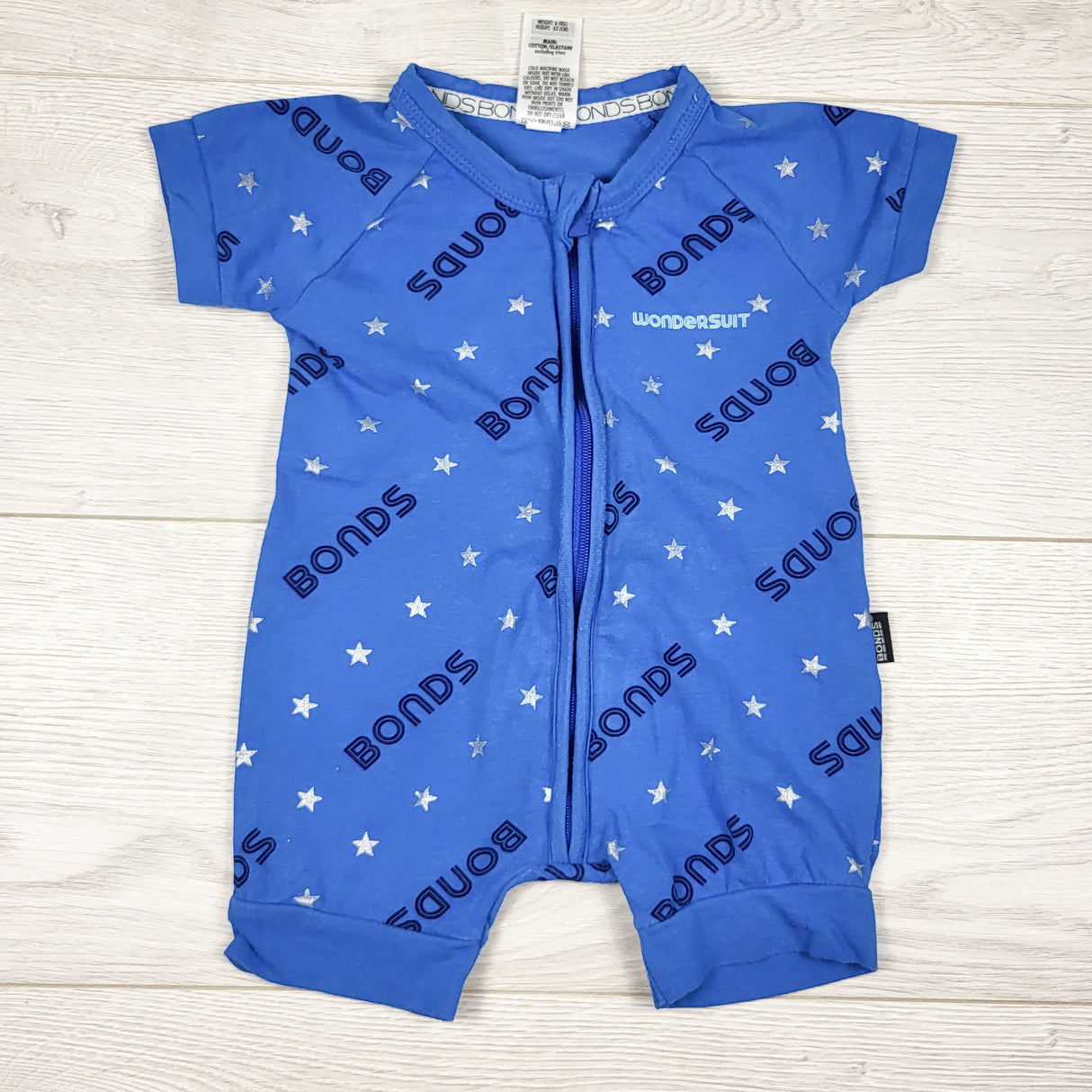 Bonds blue wondersuit romper. Size 0-3 months