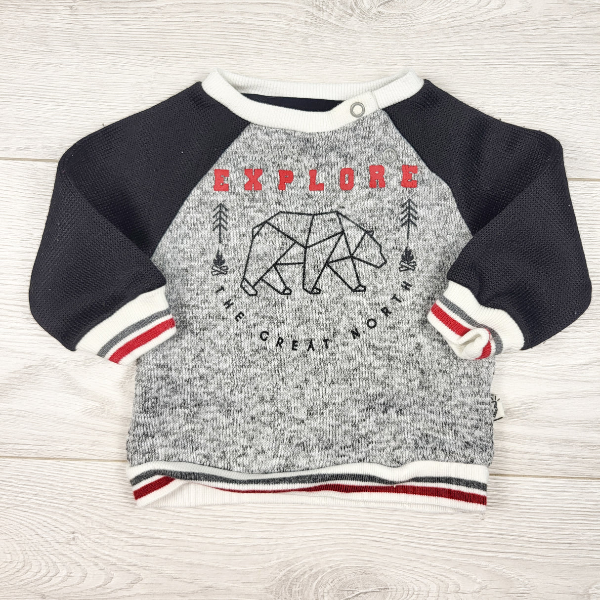 Mini Heroes knit "Explore" crewneck. Newborn size