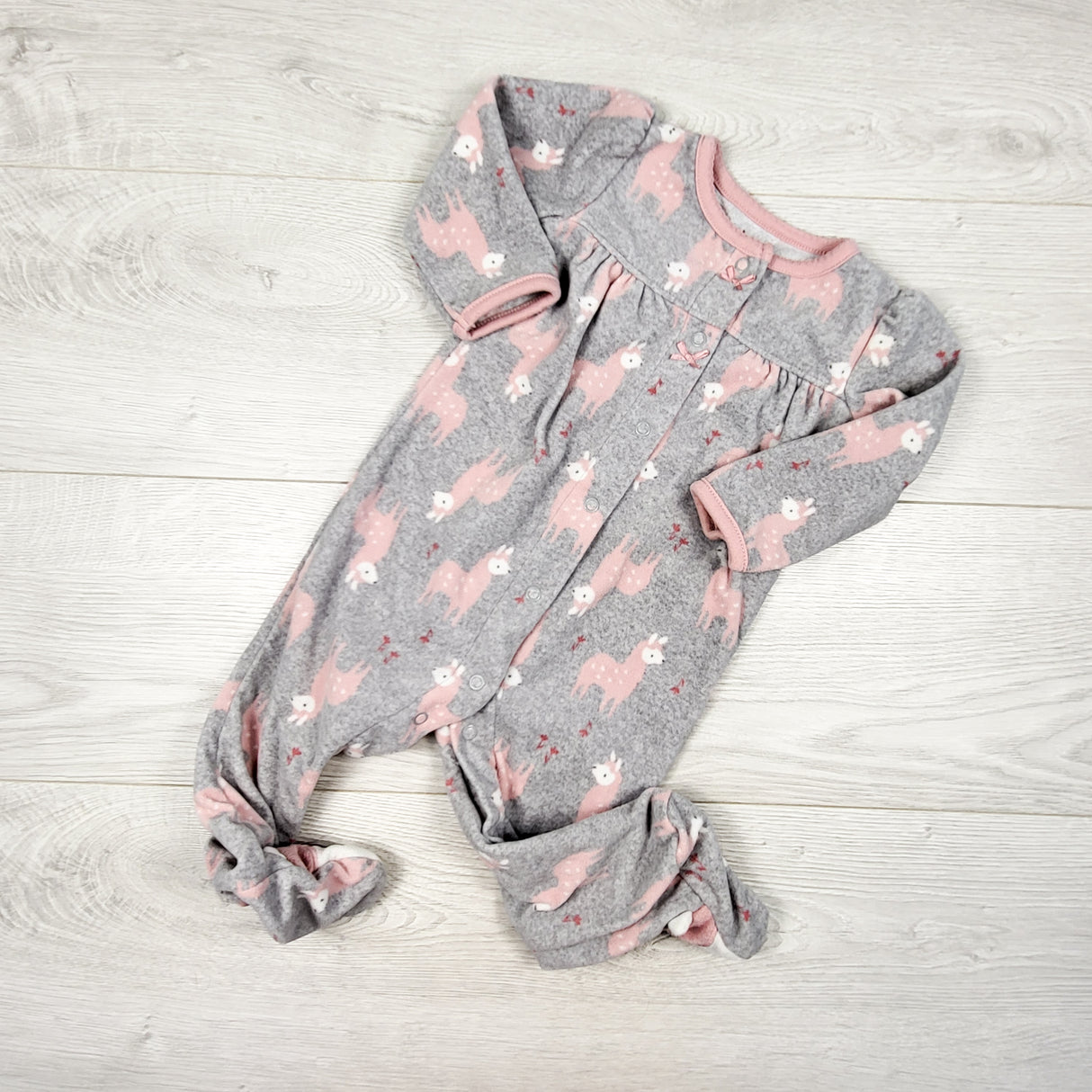 Child of Mine grey and pink fleece sleeper with deer. Size 6-9 months