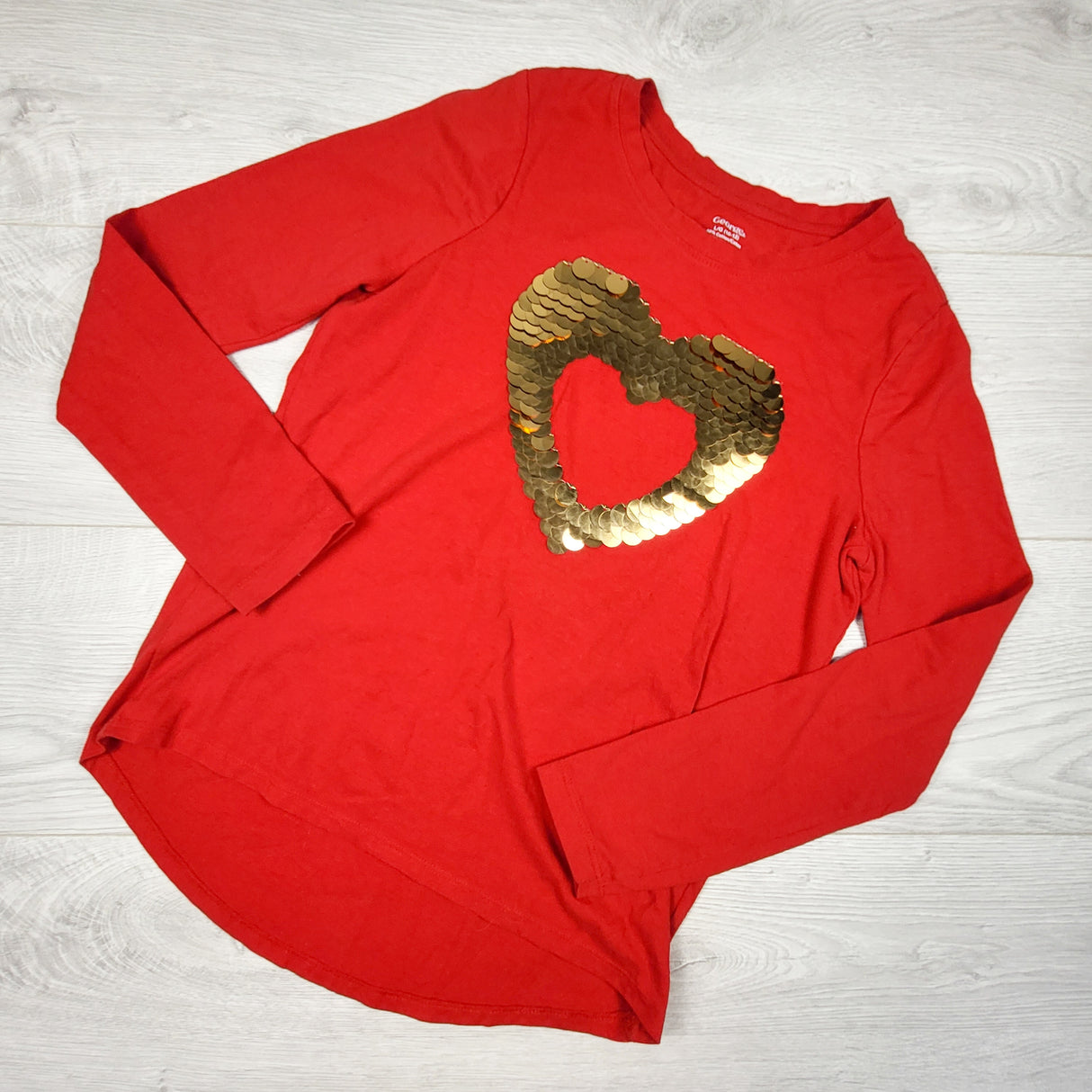 George red top with gold flip sequin heart. Size 10/12