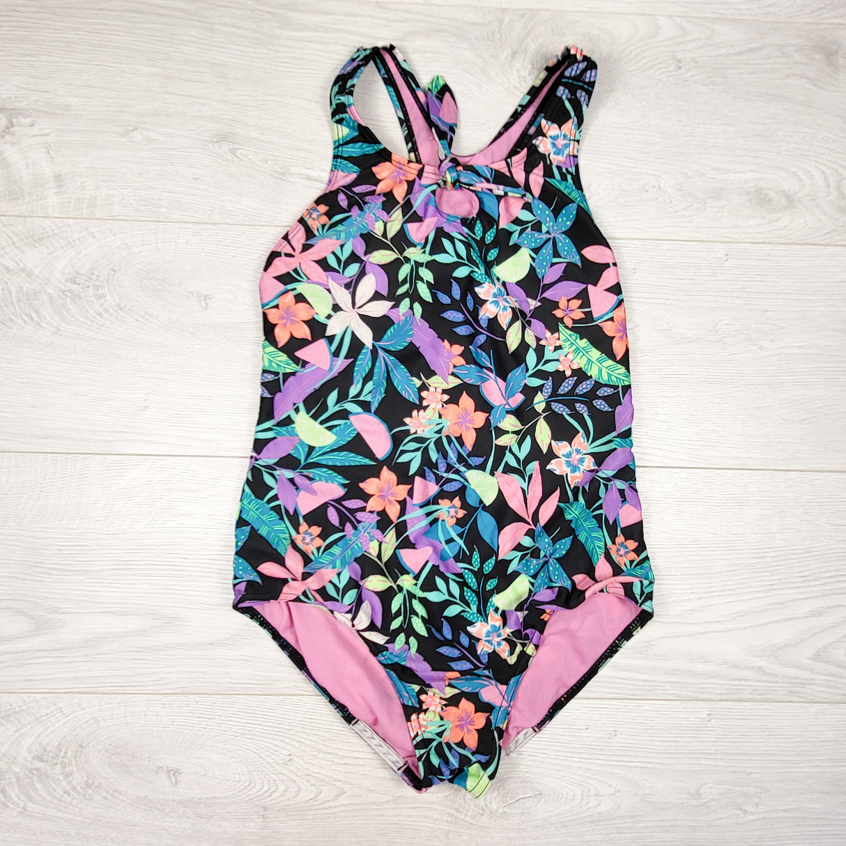 Speedo black floral print one piece swimsuit. Size 14
