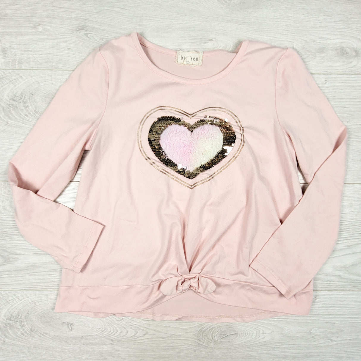 Btween pink top with fuzzy sequin heart. Size 10/12
