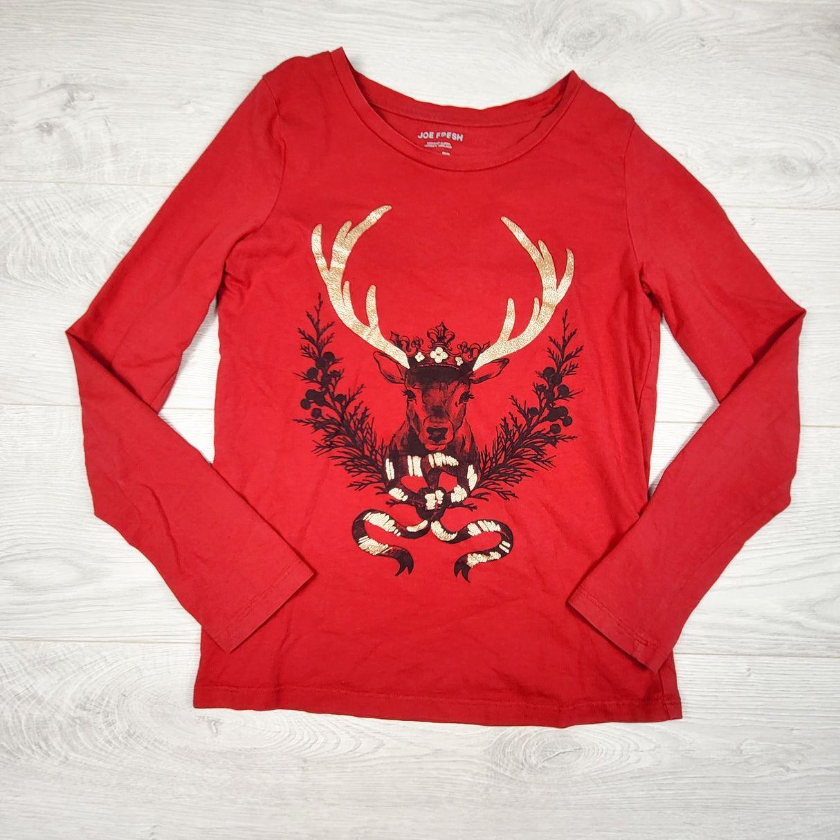 Joe red top with reindeer. Size 14