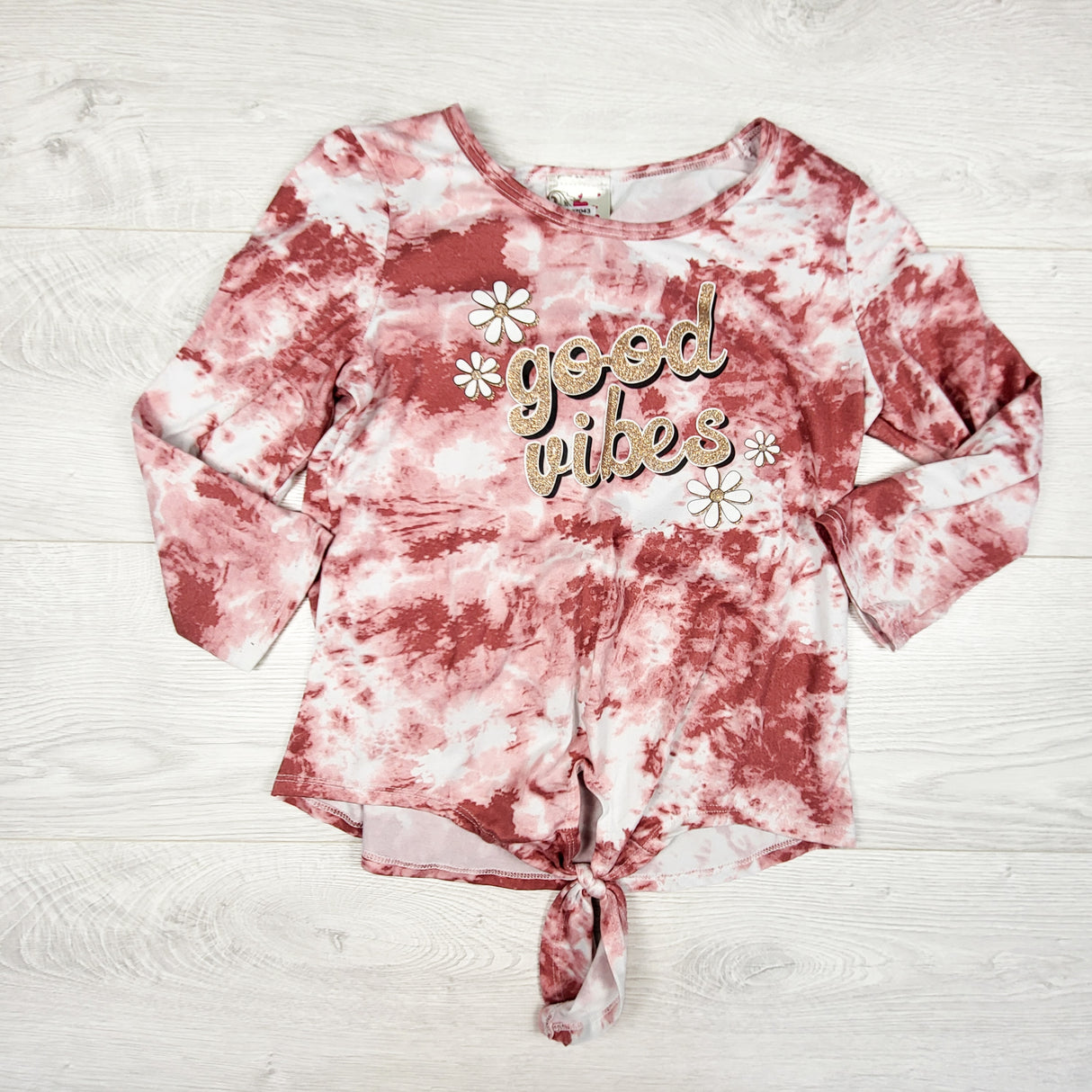 Jenna and Jessie pink tie dyed "Good Vibes" top. Size 10