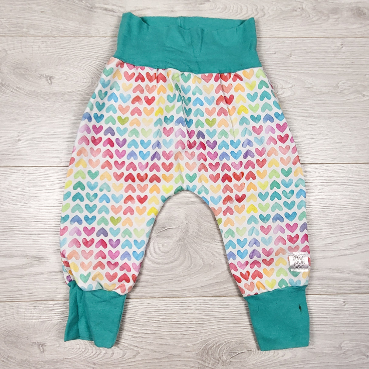 Small Town Baby handmade pants with hearts. Size 12-18 months - AS IS