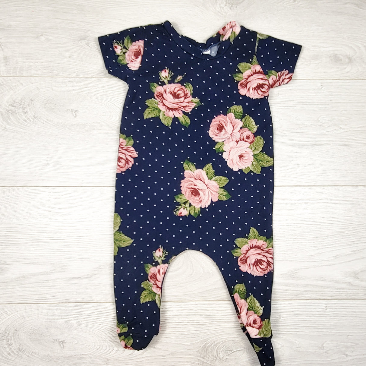Urban Baby Apparel navy floral print handmade romper. Size 3-6 months